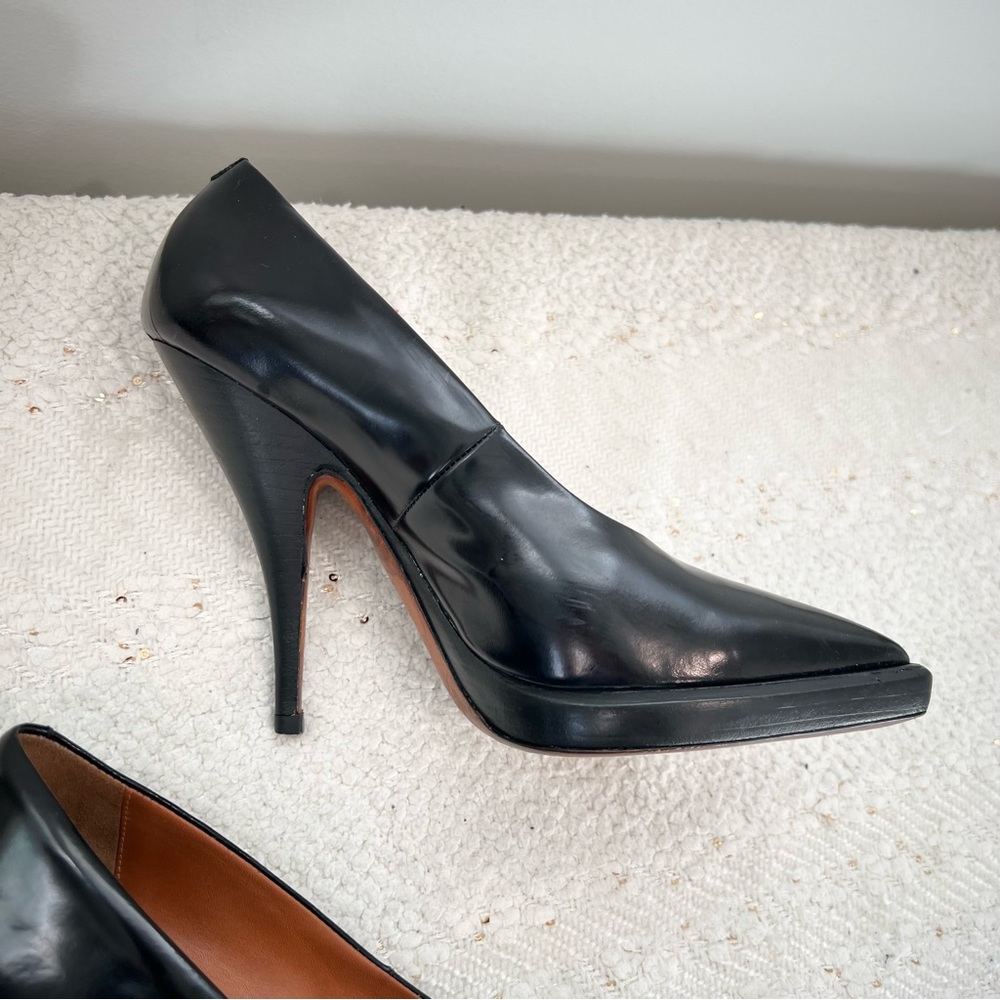 CELINE Heels Black Patent Leather Pointed Toe Platform High Heel Pumps 36.5/ 6.5 - Picture 5 of 15